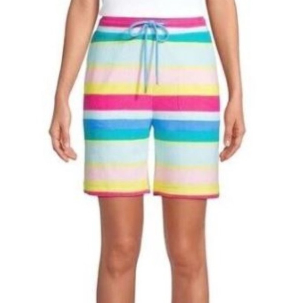 Lands End Terrycloth French Pull On Bermuda Stripe Shorts Women’s Small Beach